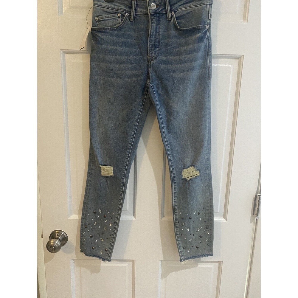 Mavi Tess Women's High Rise Skinny Denim Jeans Distressed Mid Wash Bedazzled 27